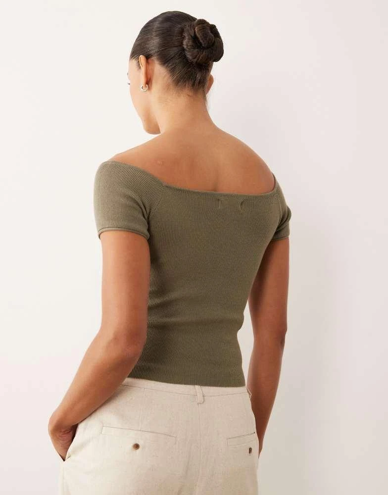 Mango Mango Teen off shoulder top in khaki 4