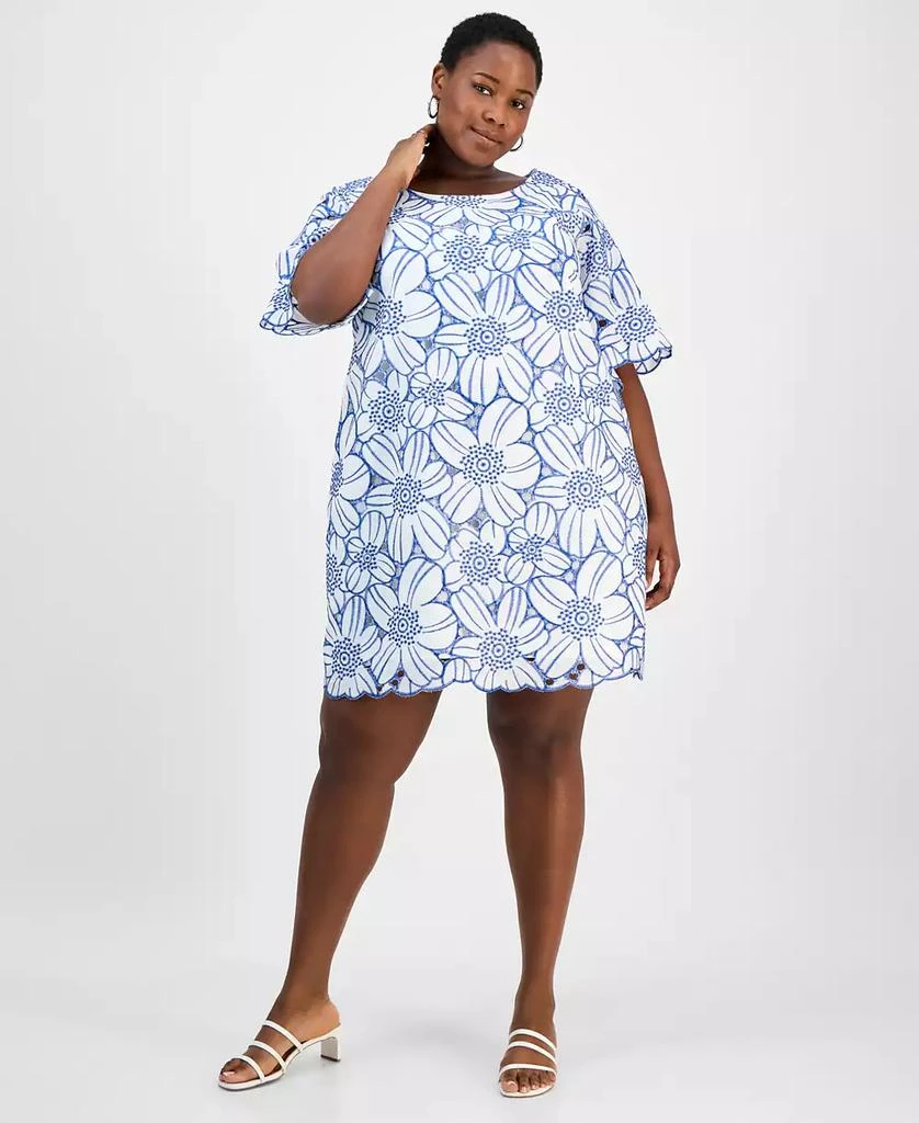 Sandra Darren Plus Size Embroidered Floral Shift Dress 1