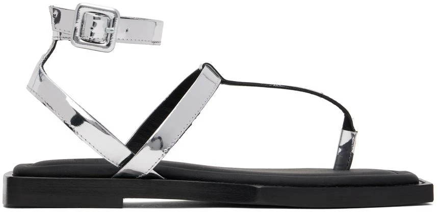 AMI Silver Patent Flat Sandals 1