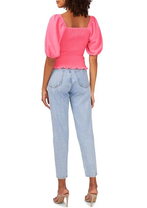 1. State Womens Puff Sleeve V Neck Smocked Top 4