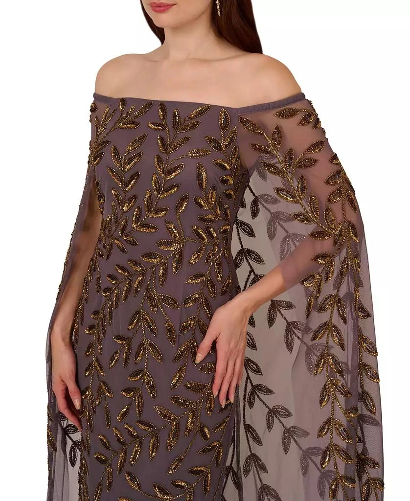Adrianna Papell Women's Beaded Off-The-Shoulder Cape Dress 3
