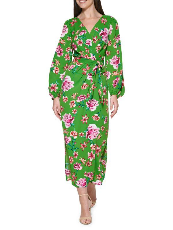 Kensie Floral Prit Faux Wrap Maxi Dress 1