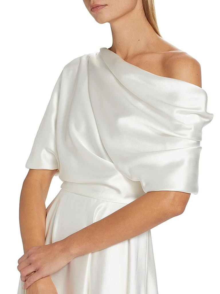 Amsale Draped Off-The-Shoulder Satin Midi-Dress 6