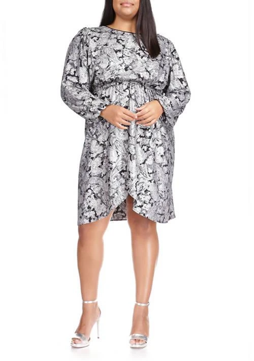 Michael Kors Michael Kors Plus Size Long Sleeve Paisley Flounce Dress 1
