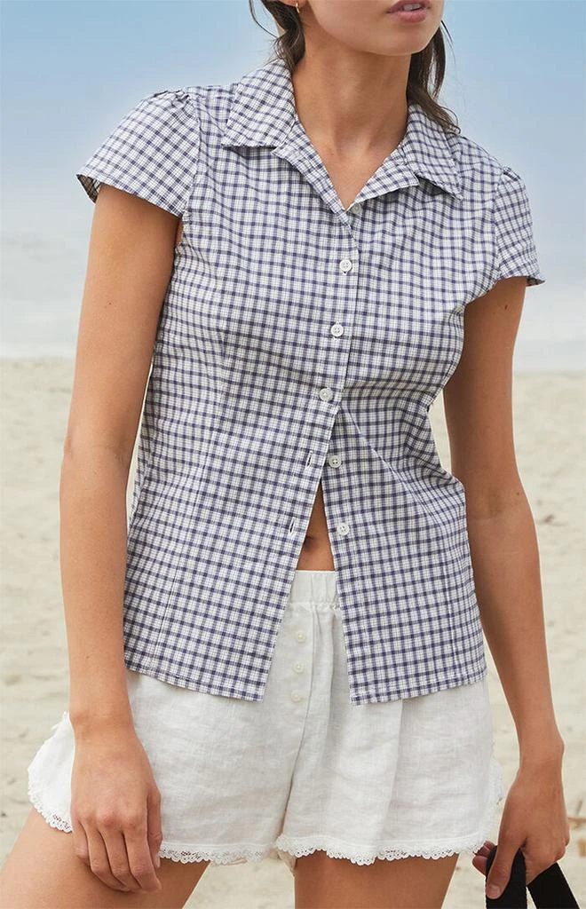 John Galt White Rue Plaid Collared Top 2