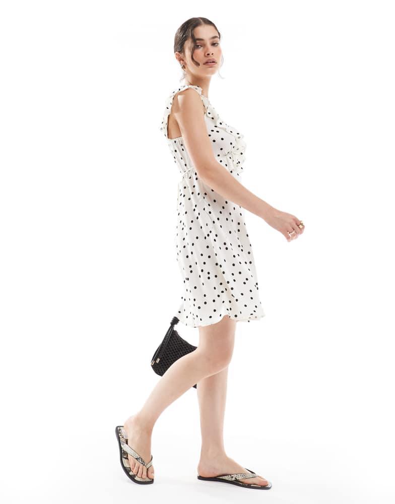 New Look New Look spot ruffle neck mini dress in white
