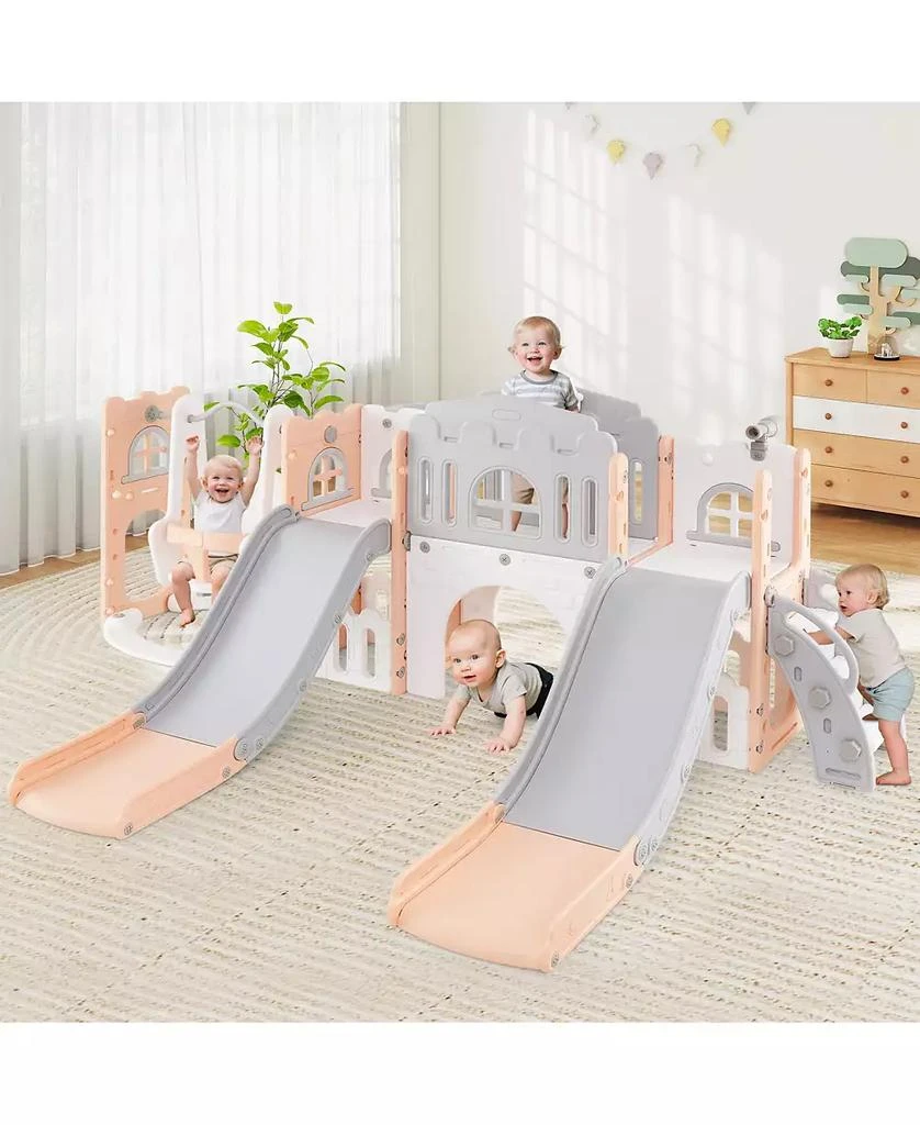 HONGGE 10 in 1 Toddler Slide and Swing Playset with Climber Tunnel and Double Slides 2