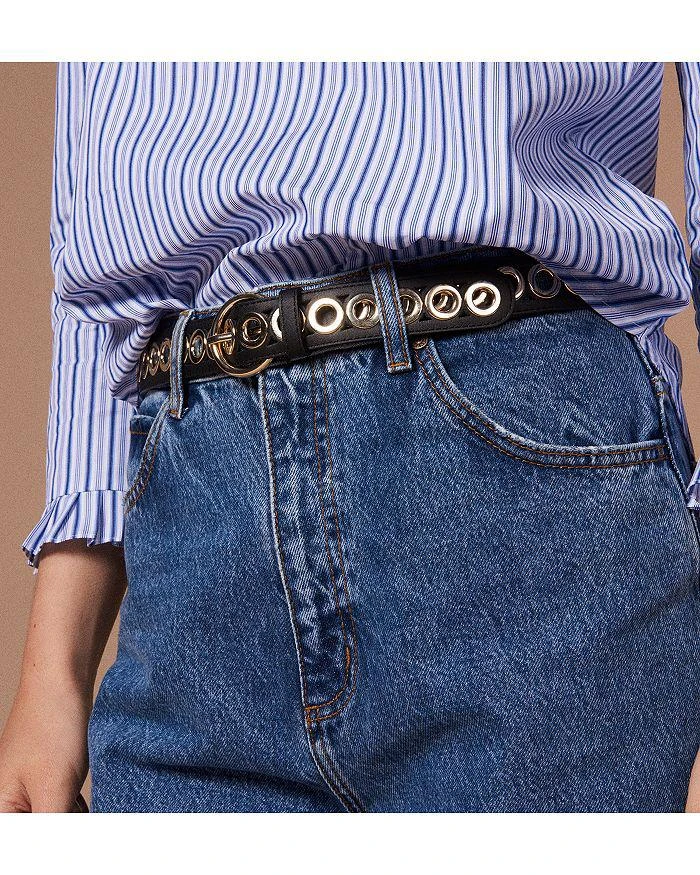Sandro Women's Adelia Leather Grommet Belt 2