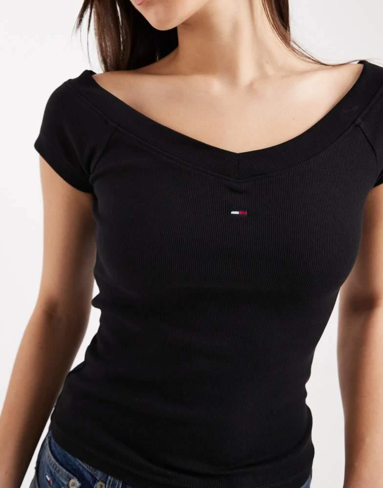 Tommy Hilfiger Tommy Jeans rib off shoulder top in black 3