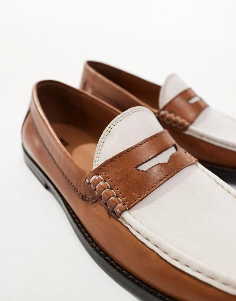 ASOS ASOS DESIGN penny loafers in tan and white leather 2