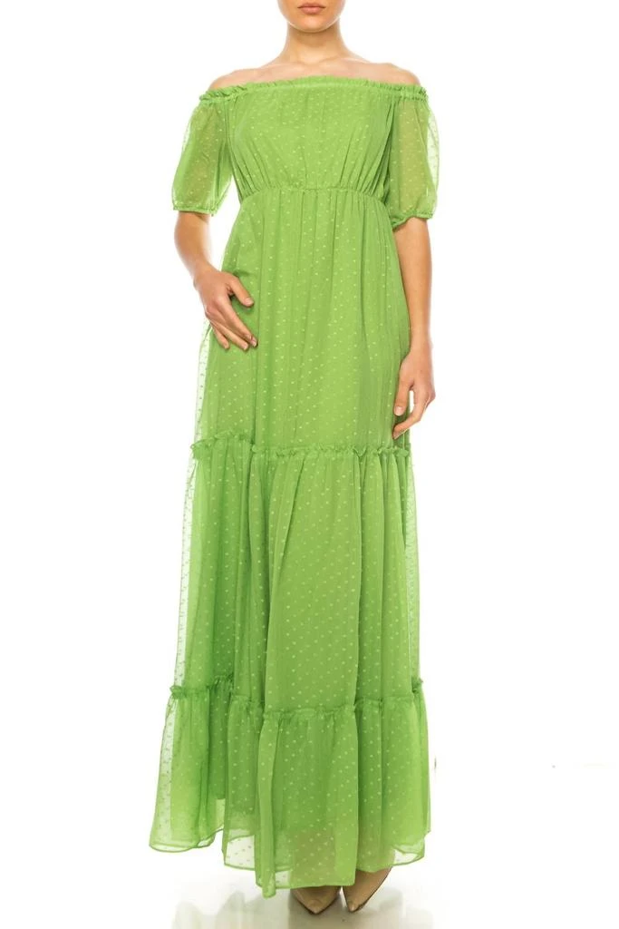 Maison Tara Short Sleeve Tiered Maxi Dress In Grass 1