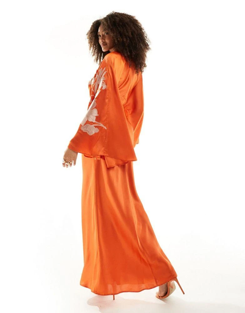 ASOS ASOS DESIGN exaggerated sleeve embroidered satin bias maxi dress in orange 3