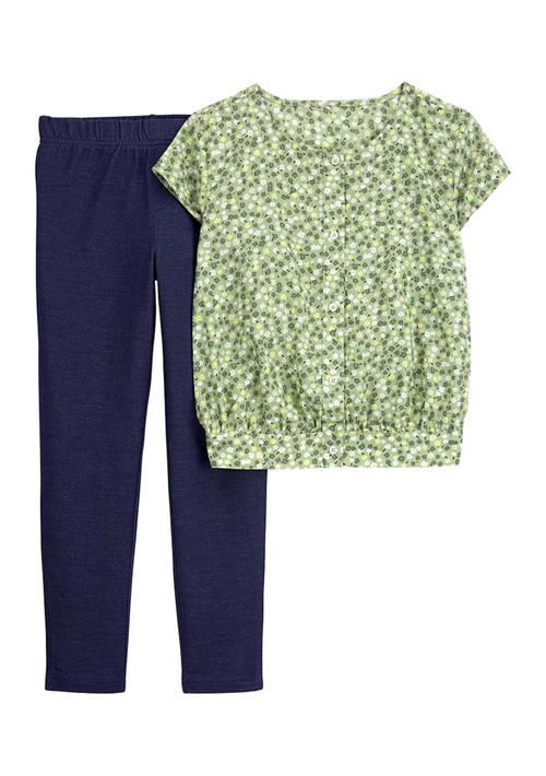 Carter's Girls 4 8 Short Sleeve Green Floral Set