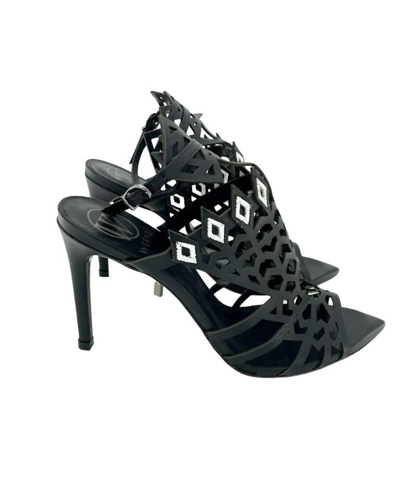 Werner Women's Laser Cut Ankle Strap Open Toe Stiletto Heels In Black