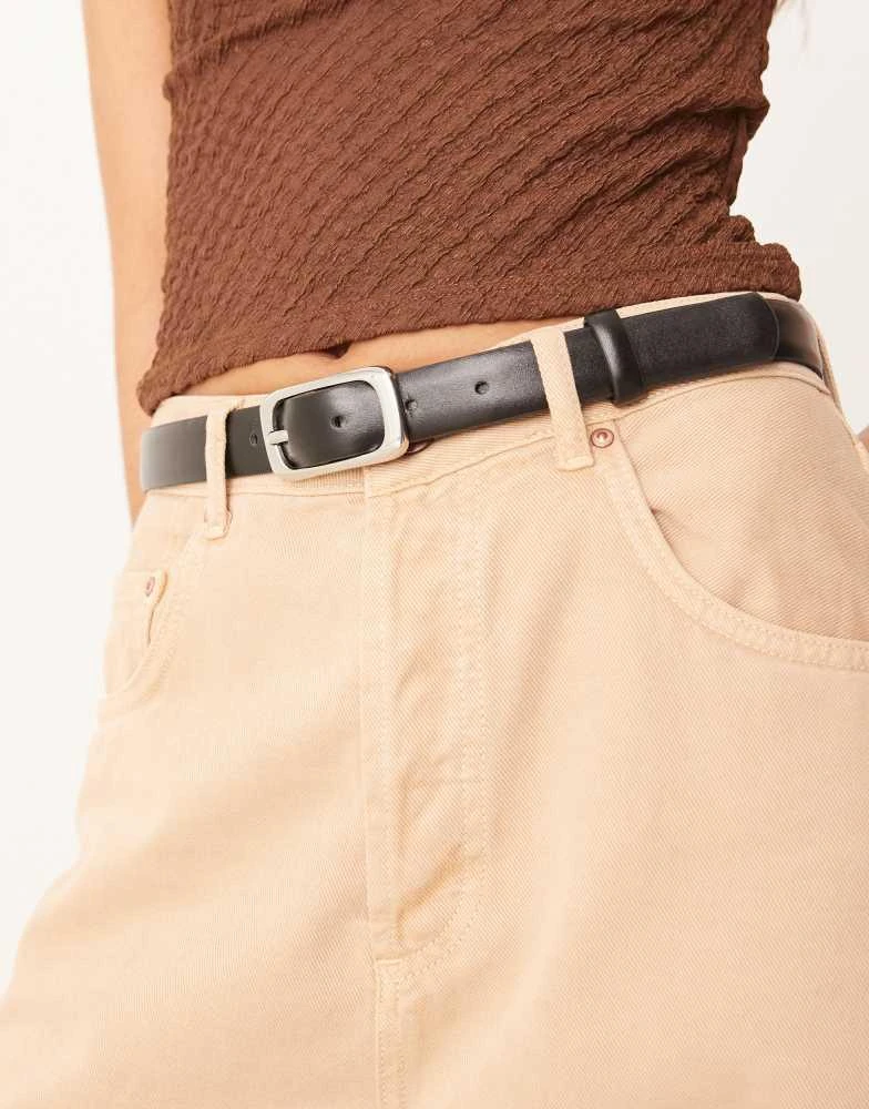 Mango Mango slim belt with rectangle gold buckle in black 1
