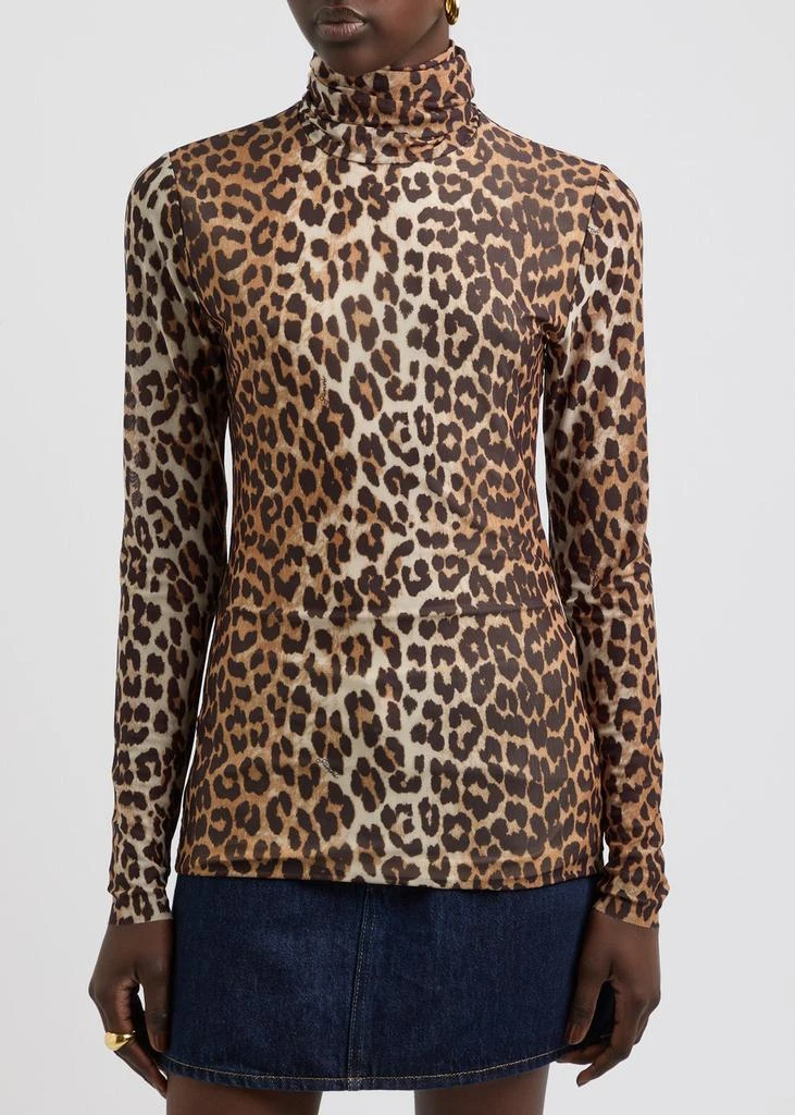 Ganni Leopard-print stretch-tulle top  2