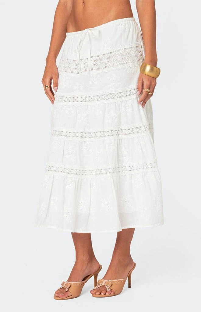 Edikted Tiered Cotton Lace Midi Skirt 4