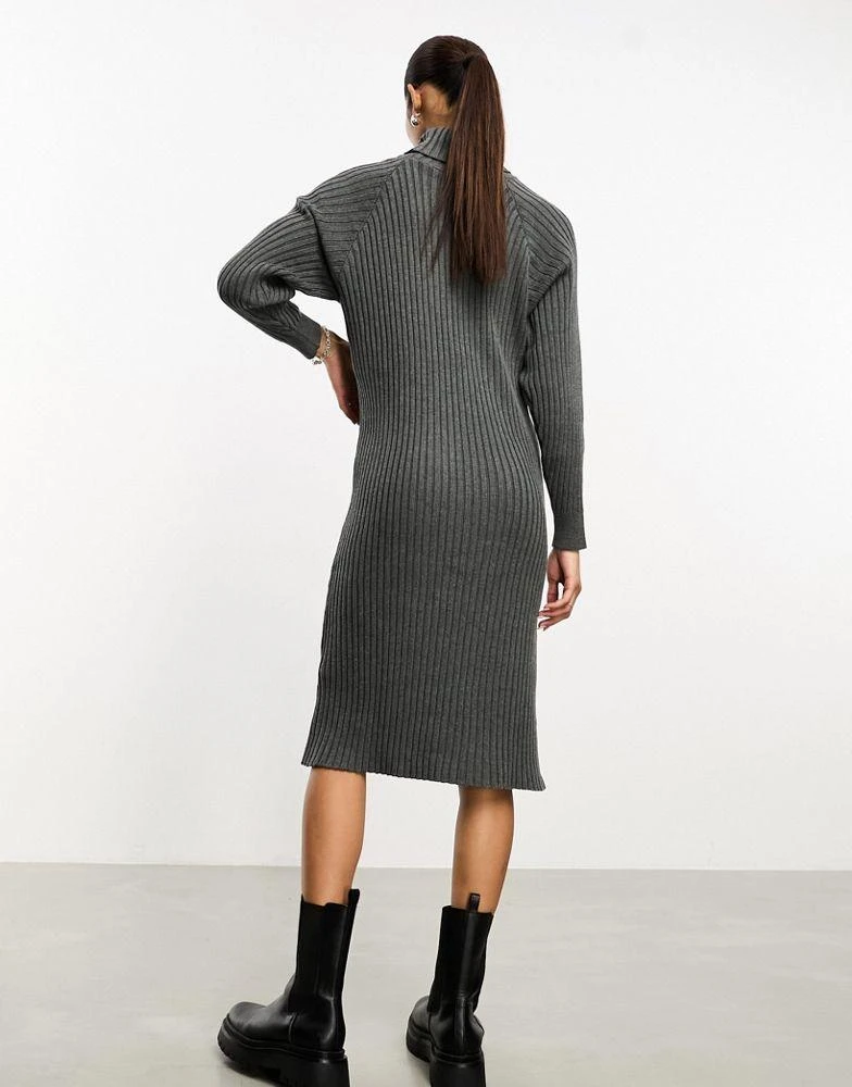 Y.A.S. YAS ribbed roll neck jumper midi dress in grey 4
