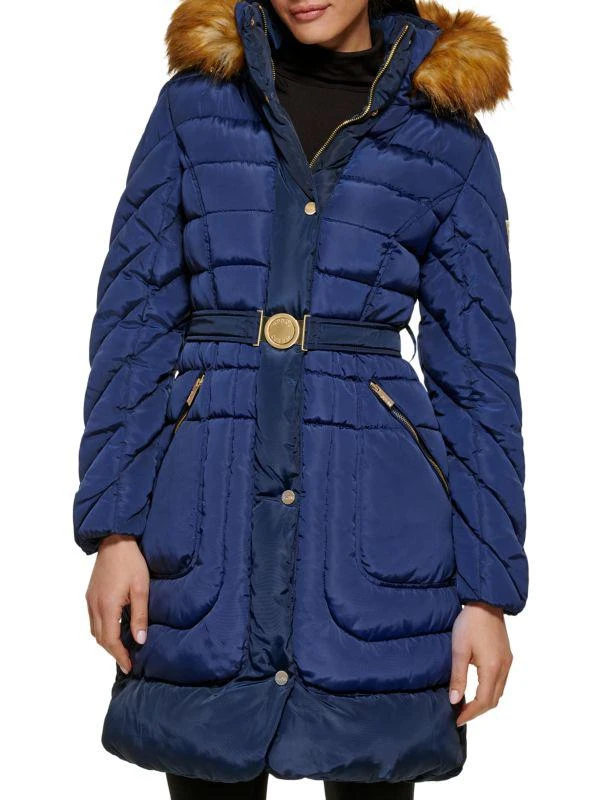 GUESS Faux Fur Trim Belted Puffer Coat 1
