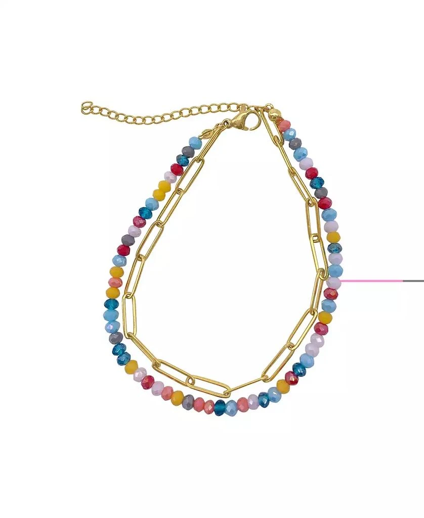 ADORNIA Multi Color Bead and Paper Clip Chain Double Bracelet 1