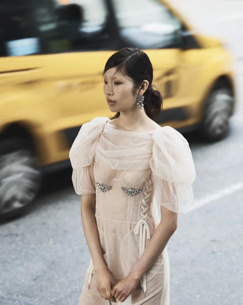 Simone Rocha Crystal Petal-Sleeve Laced Corset Midi Dress 6