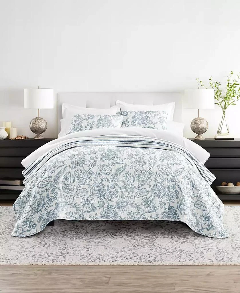 IENJOY HOME Jacobean and Stripe Reversible 2-Pc. Lightweight Quilt Set 1