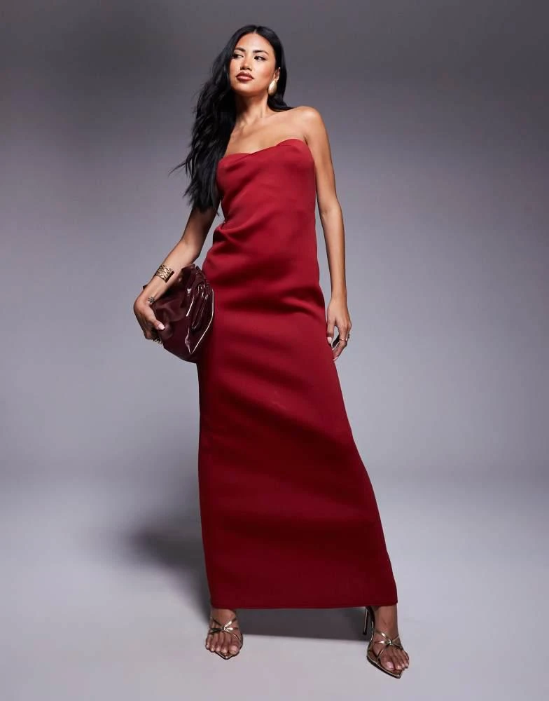 bandeau flowy dress Olive Curved Drop Waist Bandeau Maxi Dress