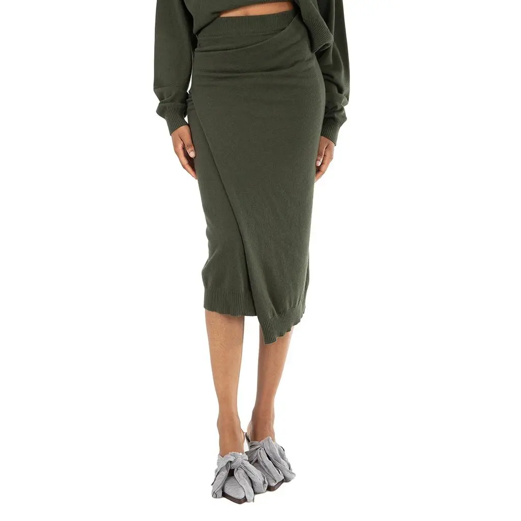 Kenzo Kenzo Ladies Dark Khaki Merino Wool Wrap Skirt, Brand Size Small
