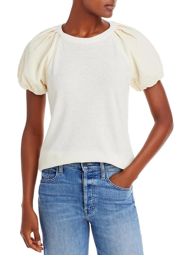 7 For All Mankind Womens Mixed Media Puff Sleeves Pullover Top 3