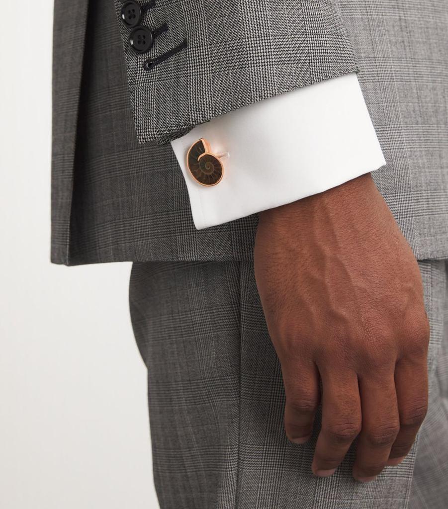 Tateossian Sterling Silver and Fossilised Ammonite Cufflinks