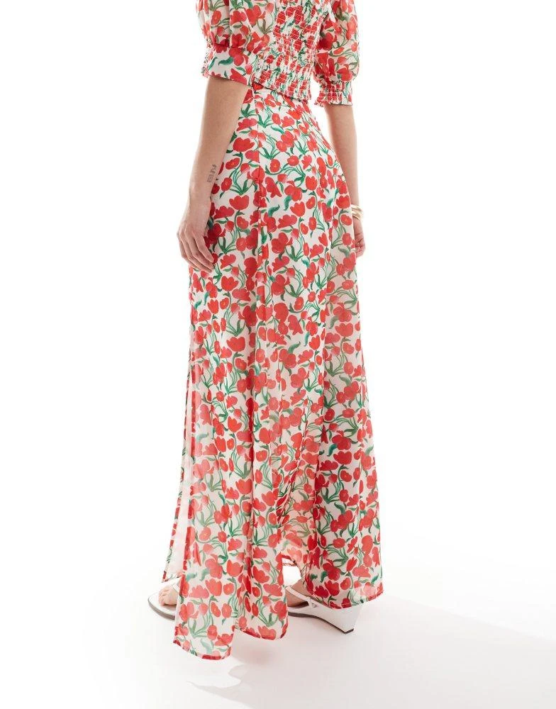 Hope & Ivy Hope & Ivy maxi skirt with thigh split in cherry print co-ord 4