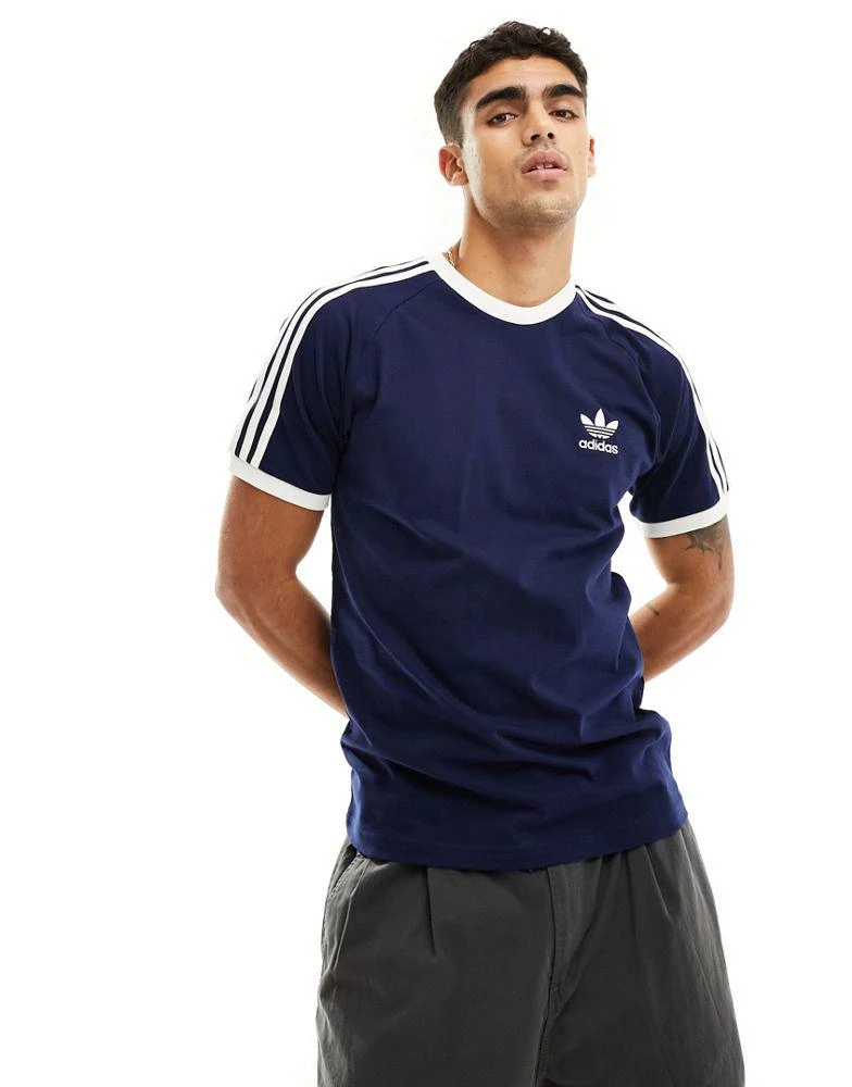 Adidas adidas Originals 3 stripe ringer t-shirt in navy 1