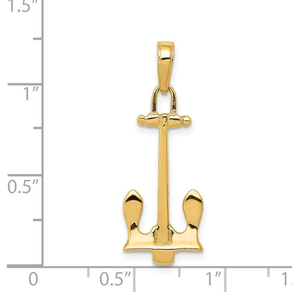 Diamond2Deal 14k Yellow Gold 3D Navy Anchor Pendant 4