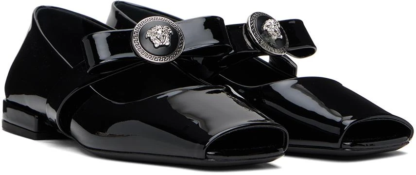 Versace Black Gianni Ribbon Open Patent Ballerina Flats 4
