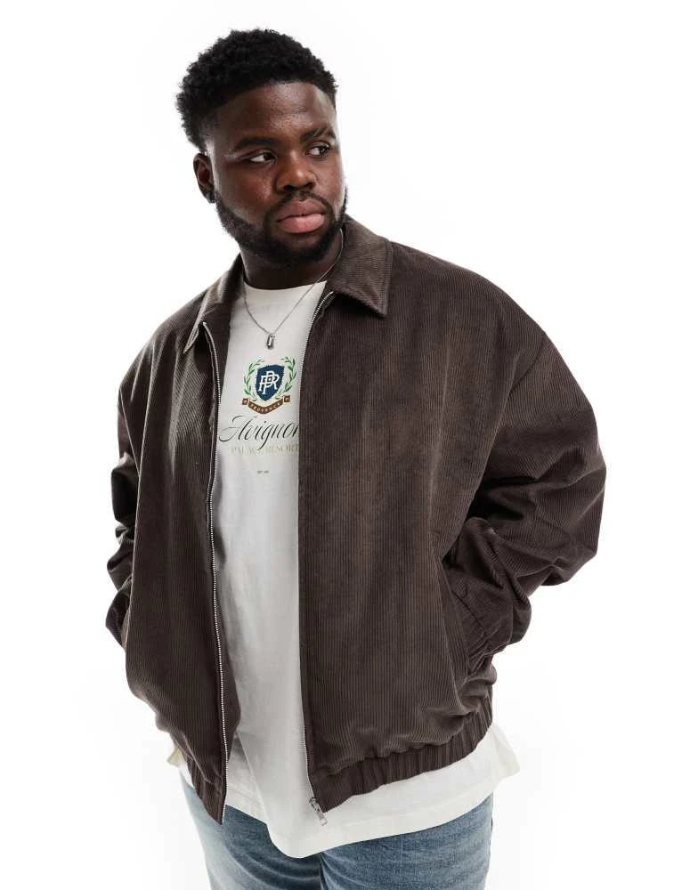 ASOS ASOS DESIGN oversized cord Harrington jacket in brown 2