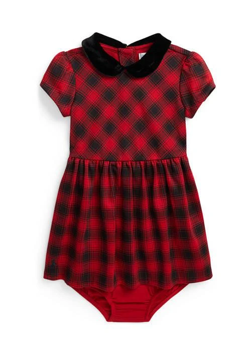 Ralph Lauren Lauren Childrenswear Baby Girls Checked Stretch Ponte Dress Bloomer 1