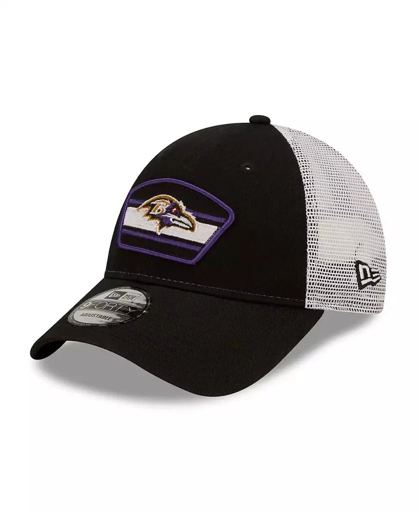 New Era Men's Black, White Baltimore Ravens Logo Patch Trucker 9FORTY Snapback Hat 1