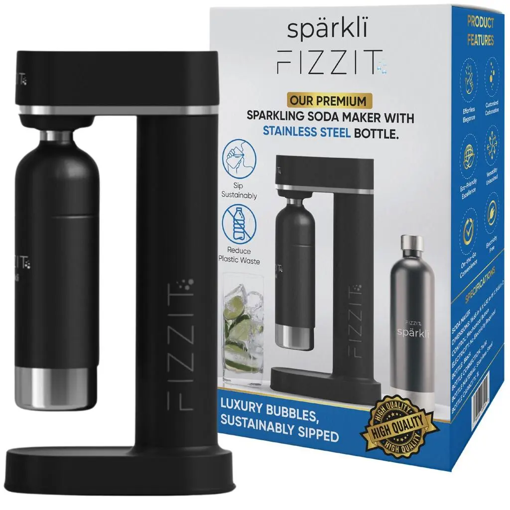 FIZZIT Spärklï Carbonated Water Soda Maker with Stainless Steel Bottle – Eco-Friendly, Dishwasher Bottles - Sparkling Water Maker