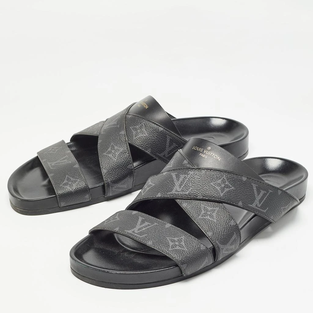 Louis Vuitton Louis Vuitton Black Monogram Leather Mirabeau Flat Slides Size 43  2