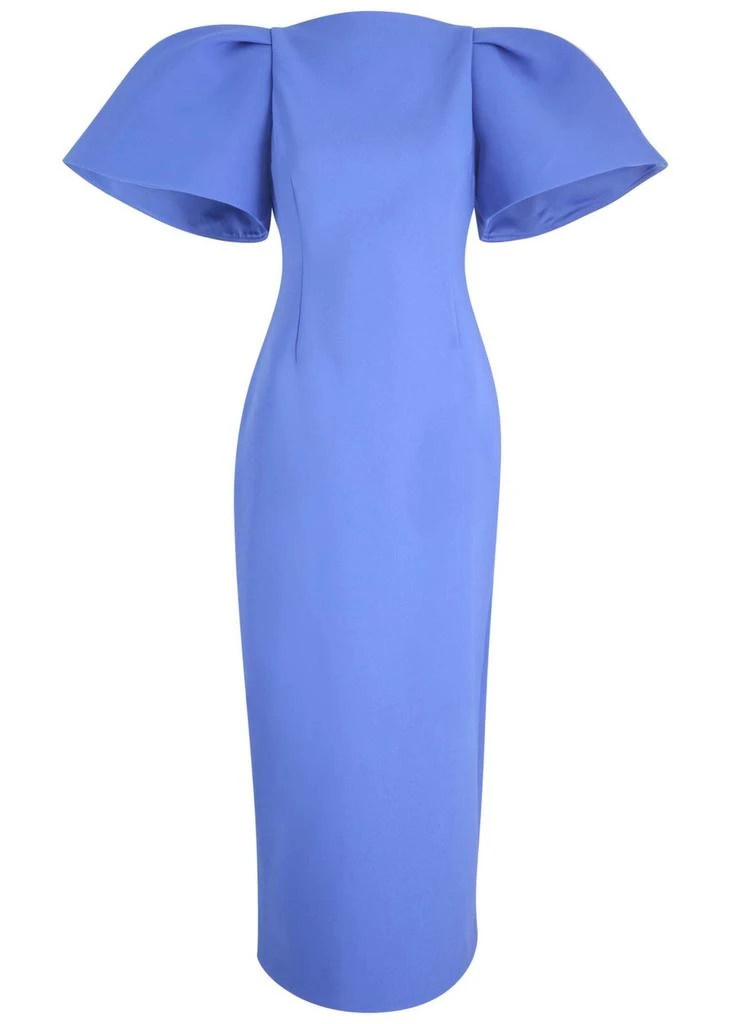 smocked short sleeve midi dress Storia Blue Floral Puff Sleeve Midi Dress Medium