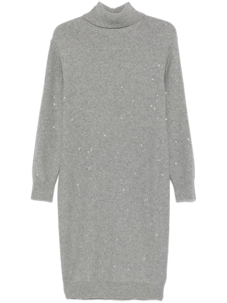 knee length dresses for ladies Jadeaa Sequinned Long Sleeve Midi Dress Natural