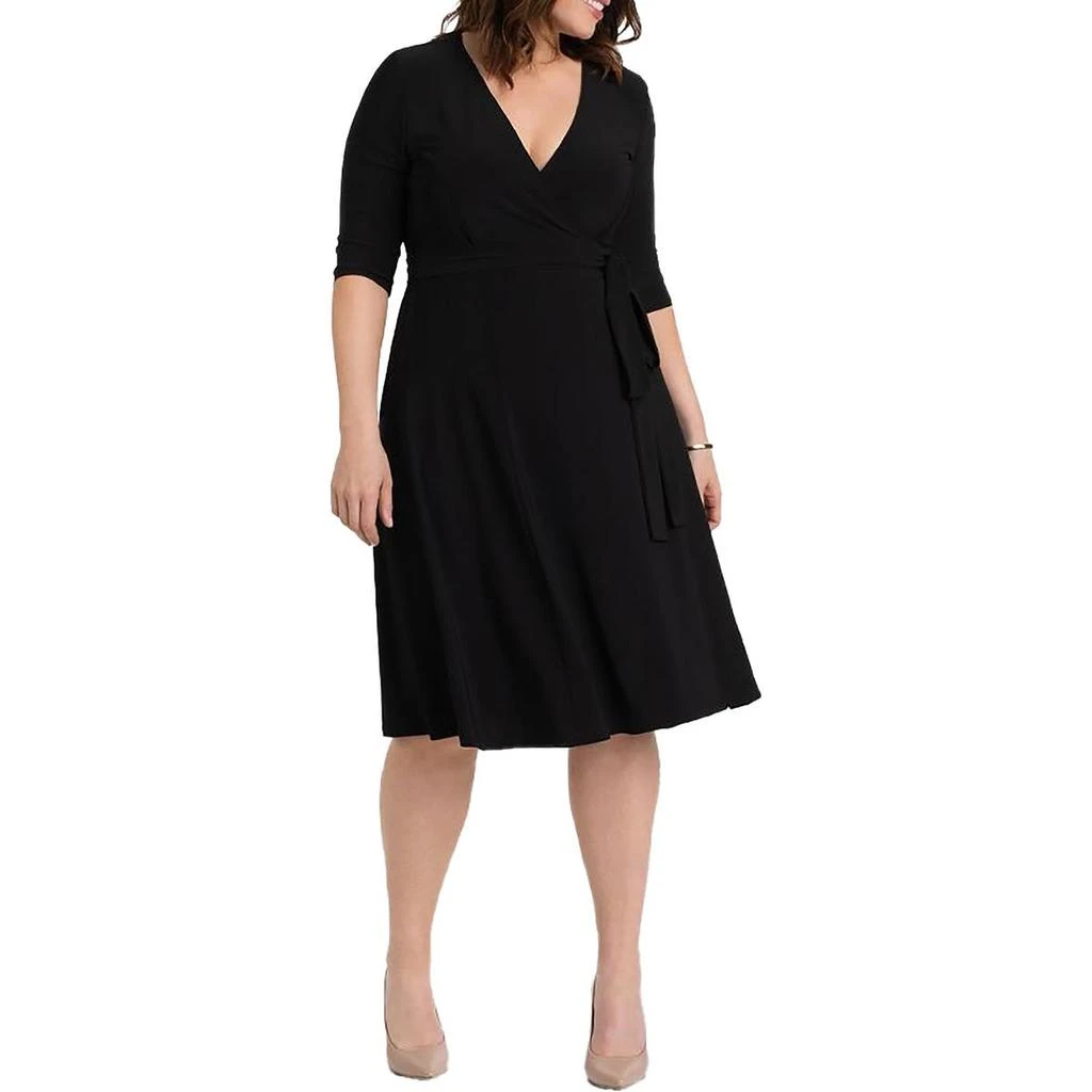 Kiyonna Plus Womens Jersey Tie Front Wrap Dress 1