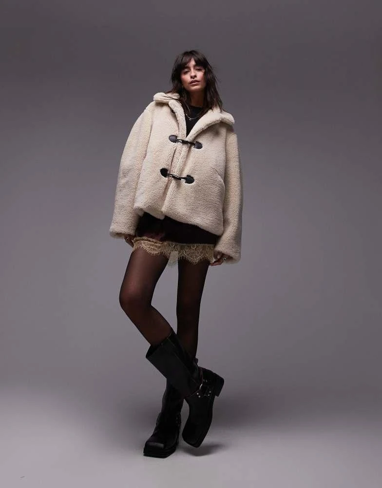 Topshop Topshop toggle short borg coat in cream 1