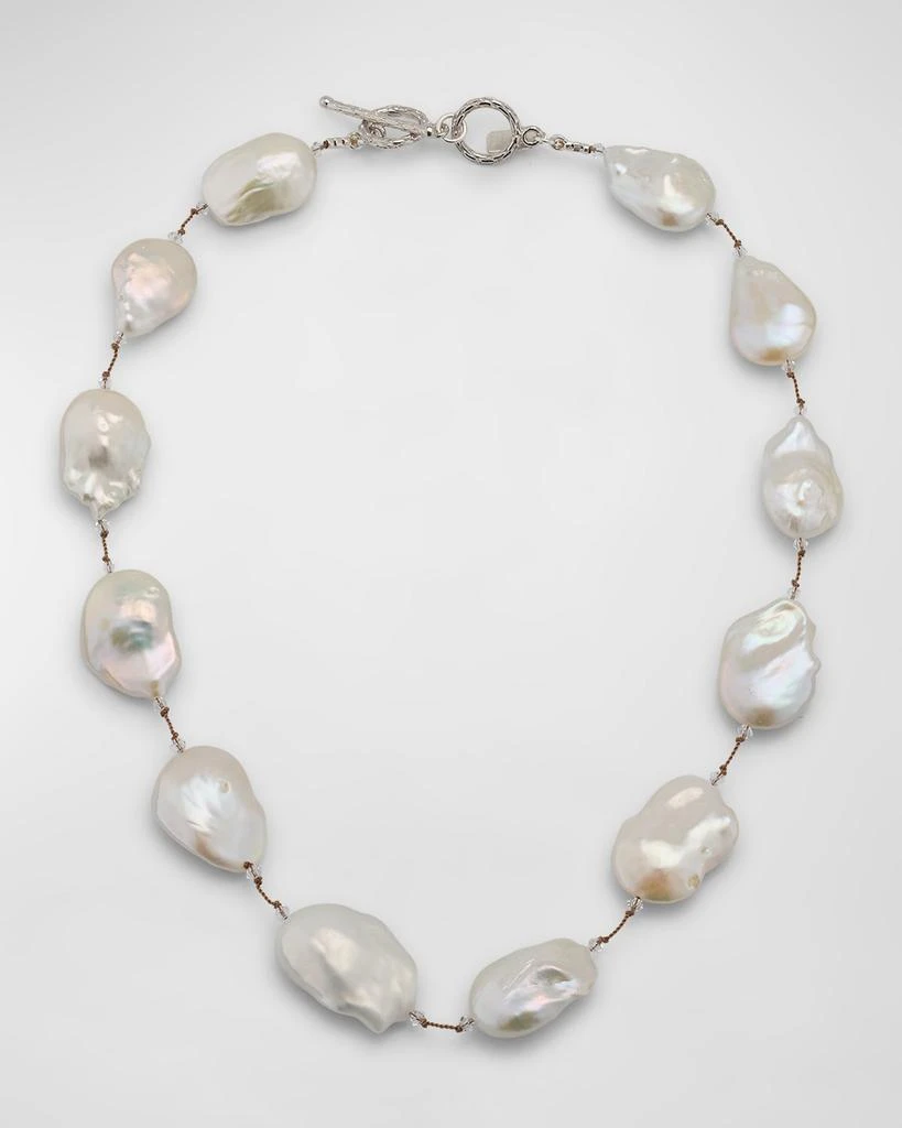 Margo Morrison Large White Freshwater Coin Pearl Necklace with Sterling Silver 1
