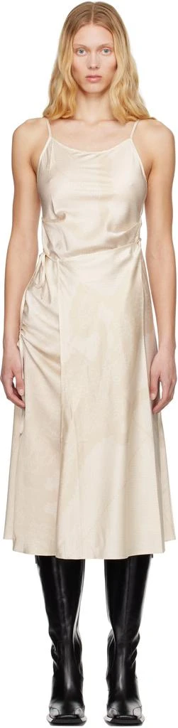 blue dress for baby girl Beige Satin V-Neck Fringe Detail Maternity Midi Dress – PinkBlush main image 0