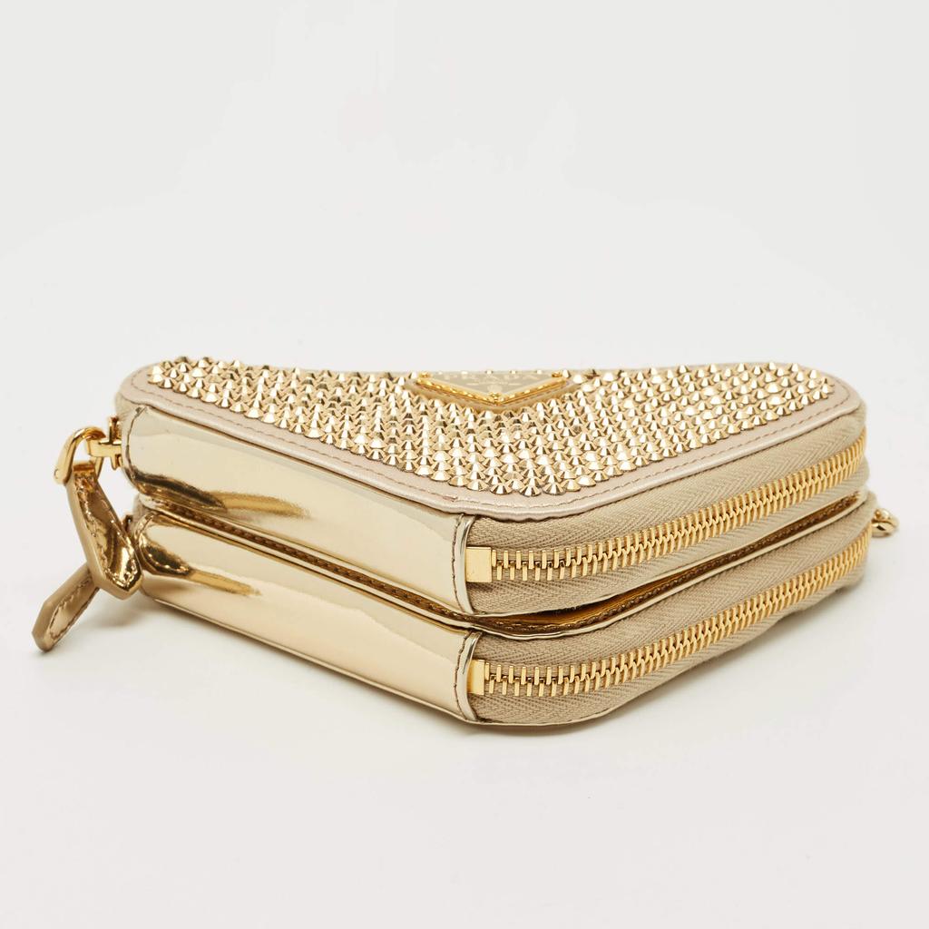 Prada Prada Gold Leather and Satin Crystal Embellished Mini