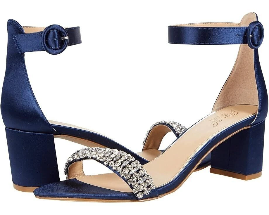 Badgley Mischka James Slide Women's Size 8 Navy Satin Rhinestone Sandal ZPO1333 1