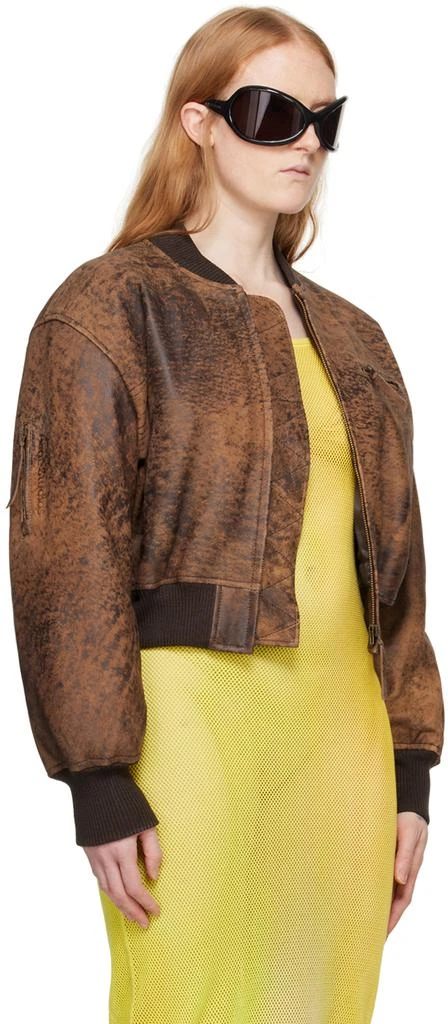 Acne Studios Brown Cropped Leather Bomber Jacket 2
