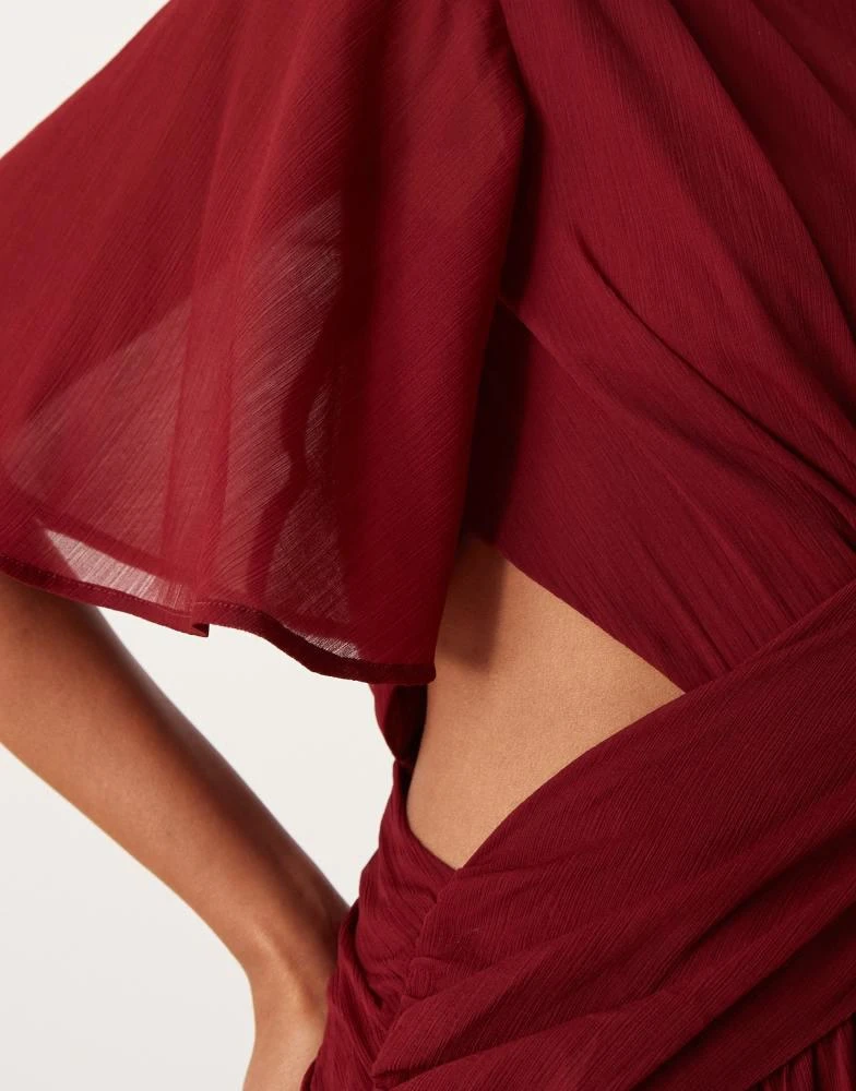 ASOS ASOS DESIGN cowl wrap front pleated midi dress with cut out in burgundy 3