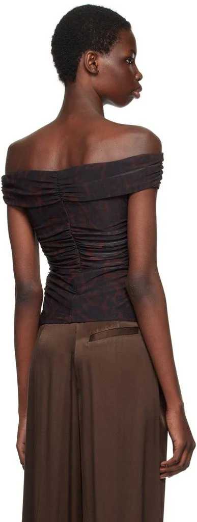Ganni Brown Off-Shoulder Ruched Tank Top 3